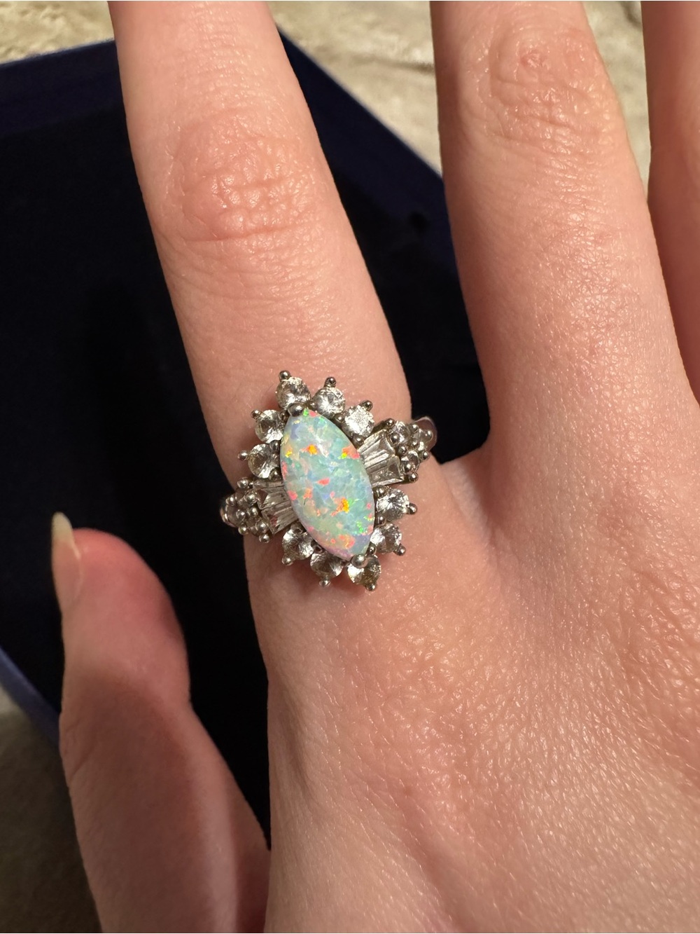 Opal Marquise Halo Ring in White and Silver - Women's Jewelry